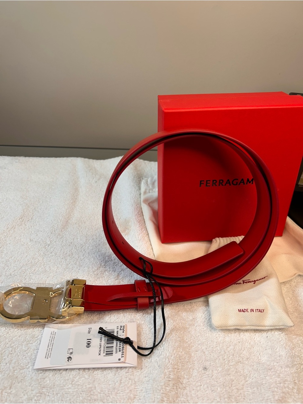Authentic: Salvatore Ferragamo Lipstick Red Accessories Box and Dust Bag
